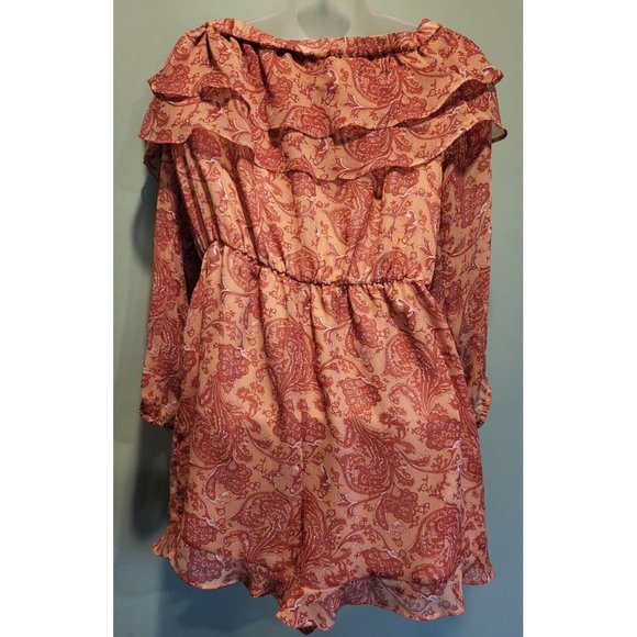 Express Chiffon Long Sleeve Romper Peach Paisley Lined Sz M - Picture 6 of 8